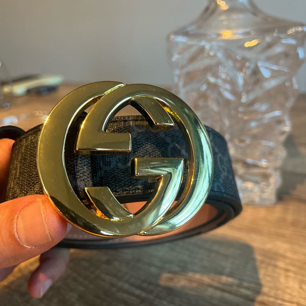 🔥Gucci Supreme Black Belt with Gold Interlocking GG Buckle. Size M-36🔥
